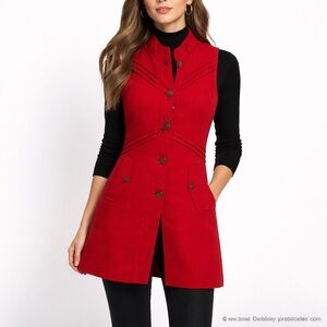 Lebork Size S Red Sleeveless Button Front Vest Longline